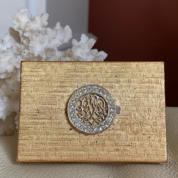 Vintage HELENA RUBINSTEIN Compact Case with mirror Swarovski -Pink rose blush